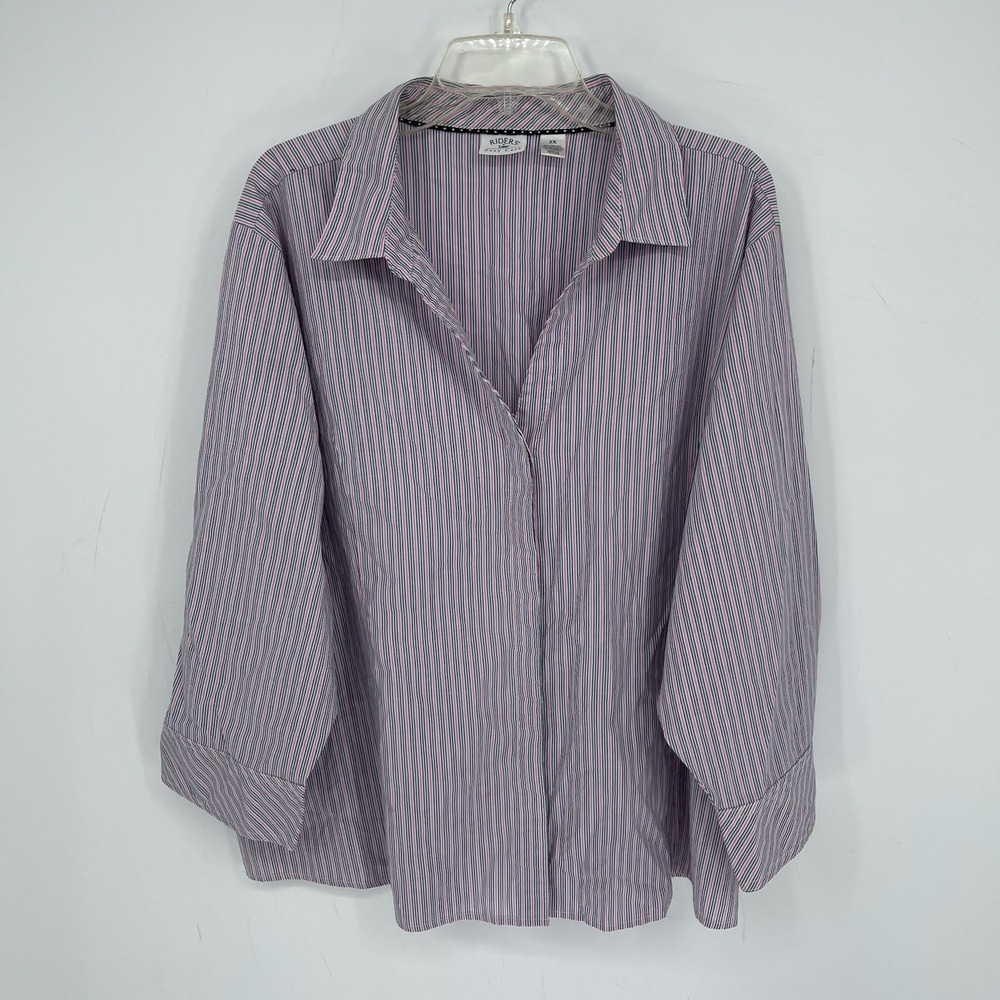 Riders by Lee Women's Pink Striped Easy Care Button Front Top Shirt Plus Size 3X